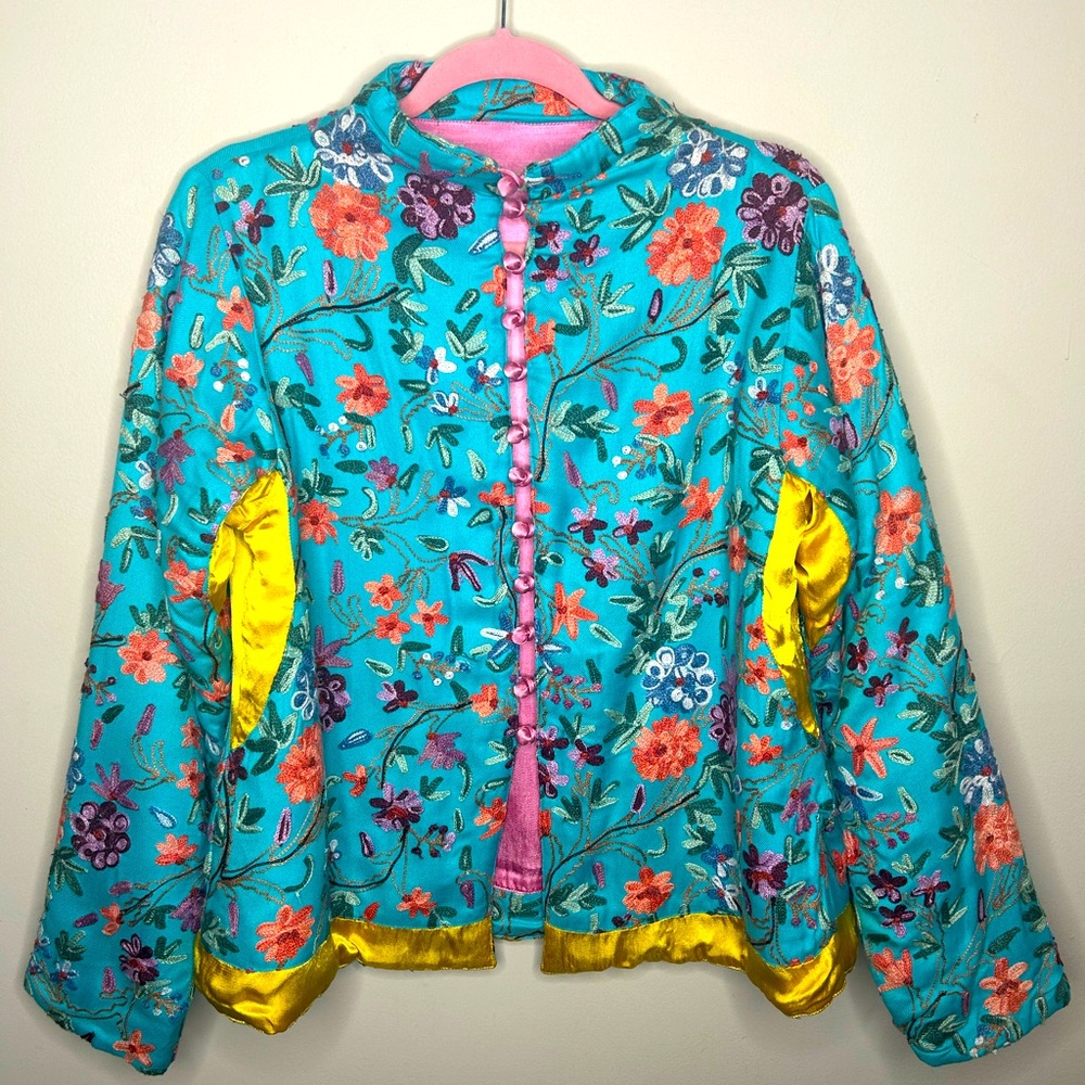 Vintage Hand Embroidered Maximalist Colorful Floral Print Nataya Jacket Size M-L